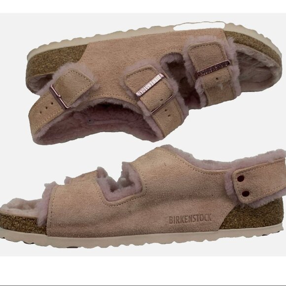 Birkenstock Milano Shearling Light Rose Pink Suede Slingback Sandal 41 L10 Reg - Picture 11 of 15